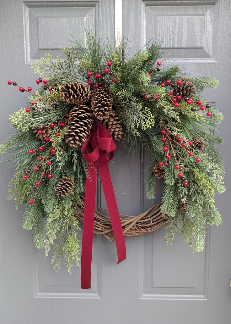 4. Red Berry and Pine Wreath