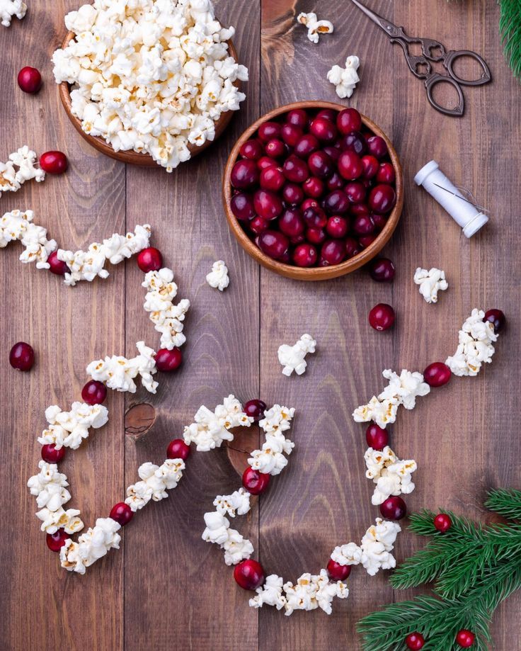 Christmas Tree Garland with Popcorn and Cranberries