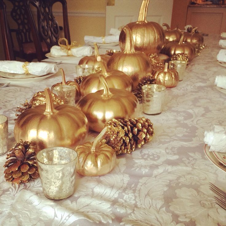 Gold Spray-Painted Pumpkin Centerpieces