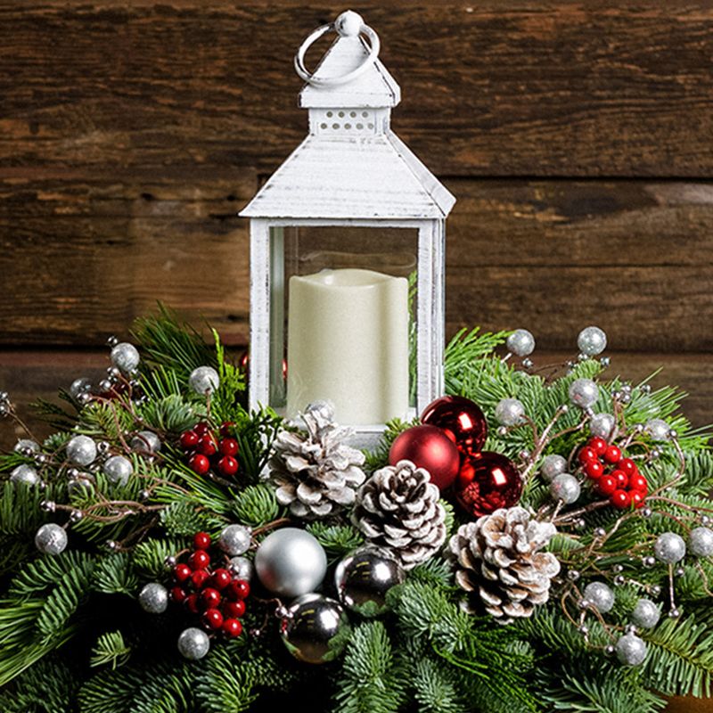 Lanterns with Evergreen Sprigs