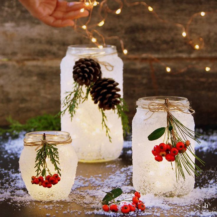 Snowy Mason Jar Luminaries