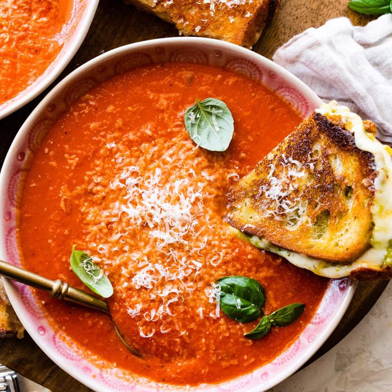 Creamy Tomato Soup with Grilled Cheese