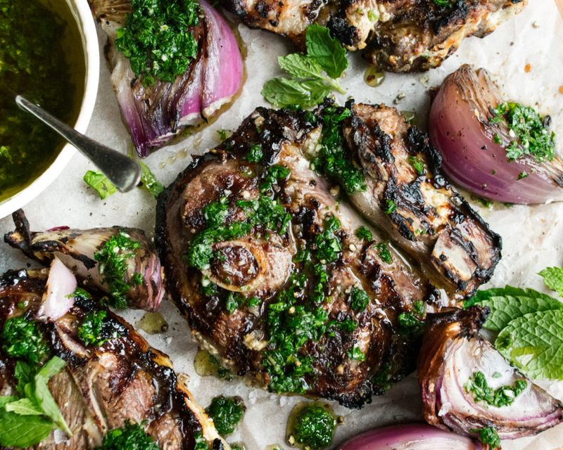 Grilled Lamb Chops with Mint Sauce