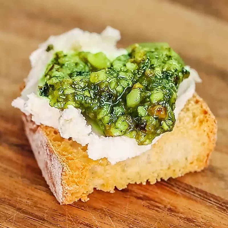 Pesto and Goat Cheese Crostini