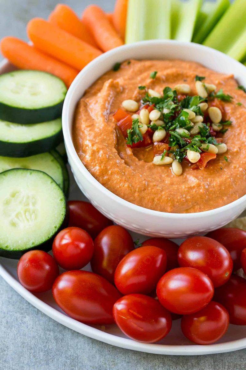 Roasted Red Pepper Hummus with Veggies