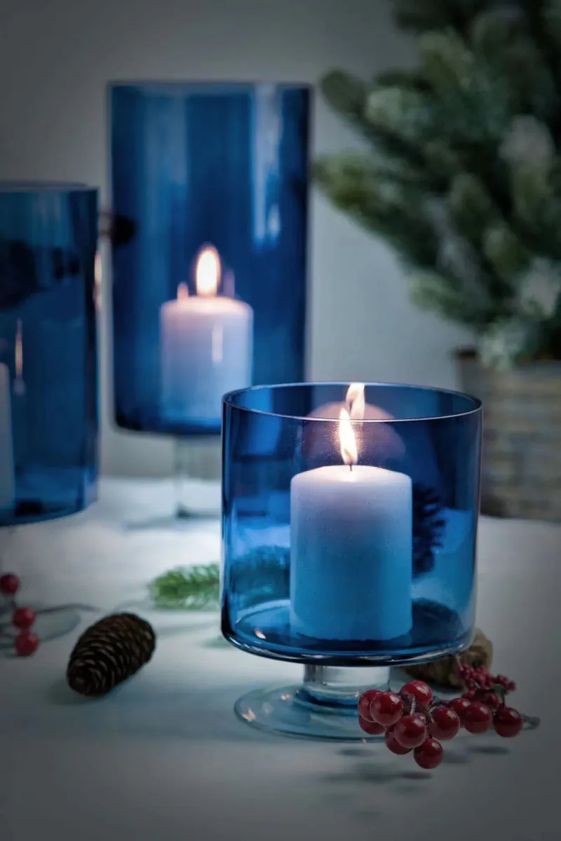 Silver and Blue Candle Display