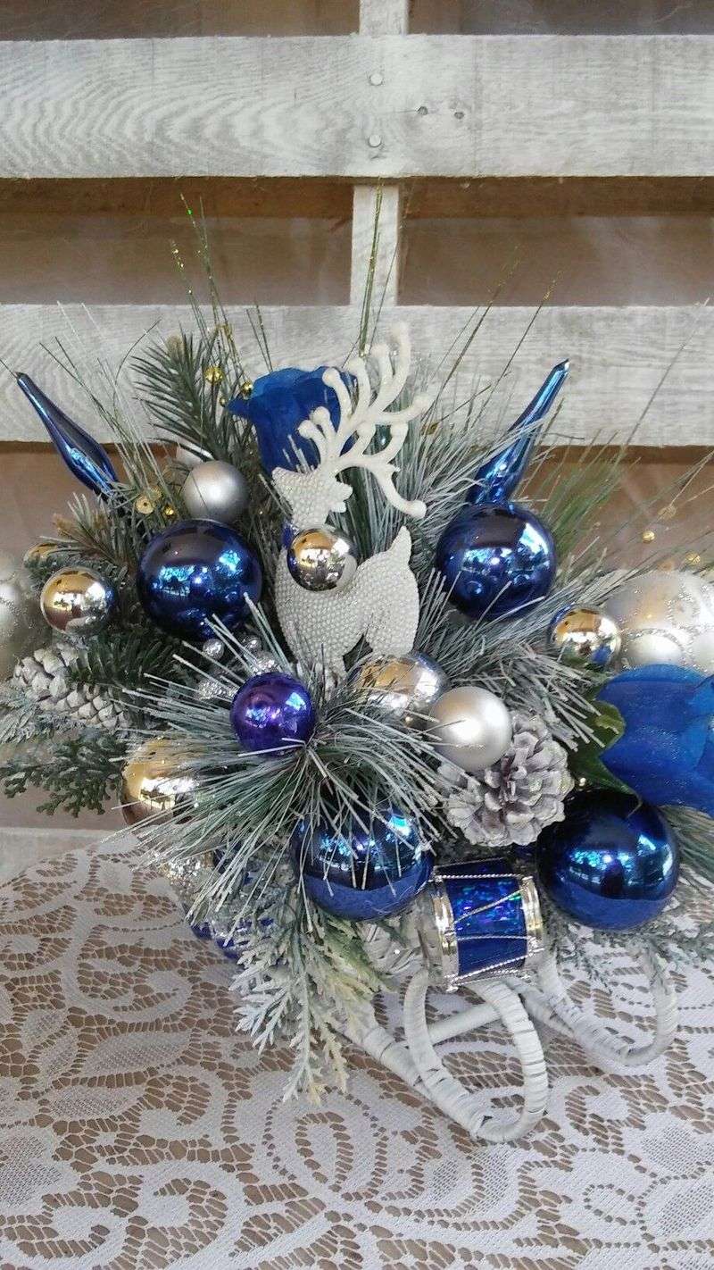 Silver and Blue Table Centerpiece