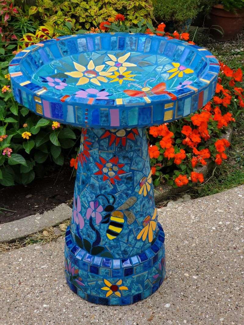 Mosaic Tile Birdbath