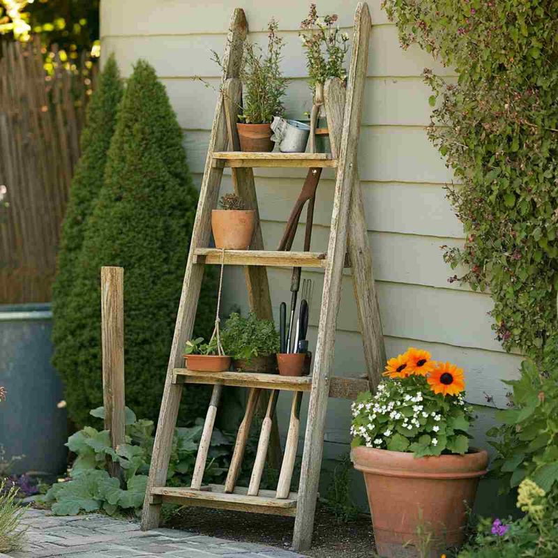 Repurposed Ladder Shelves