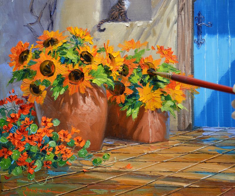 Nasturtium and Sunflowers