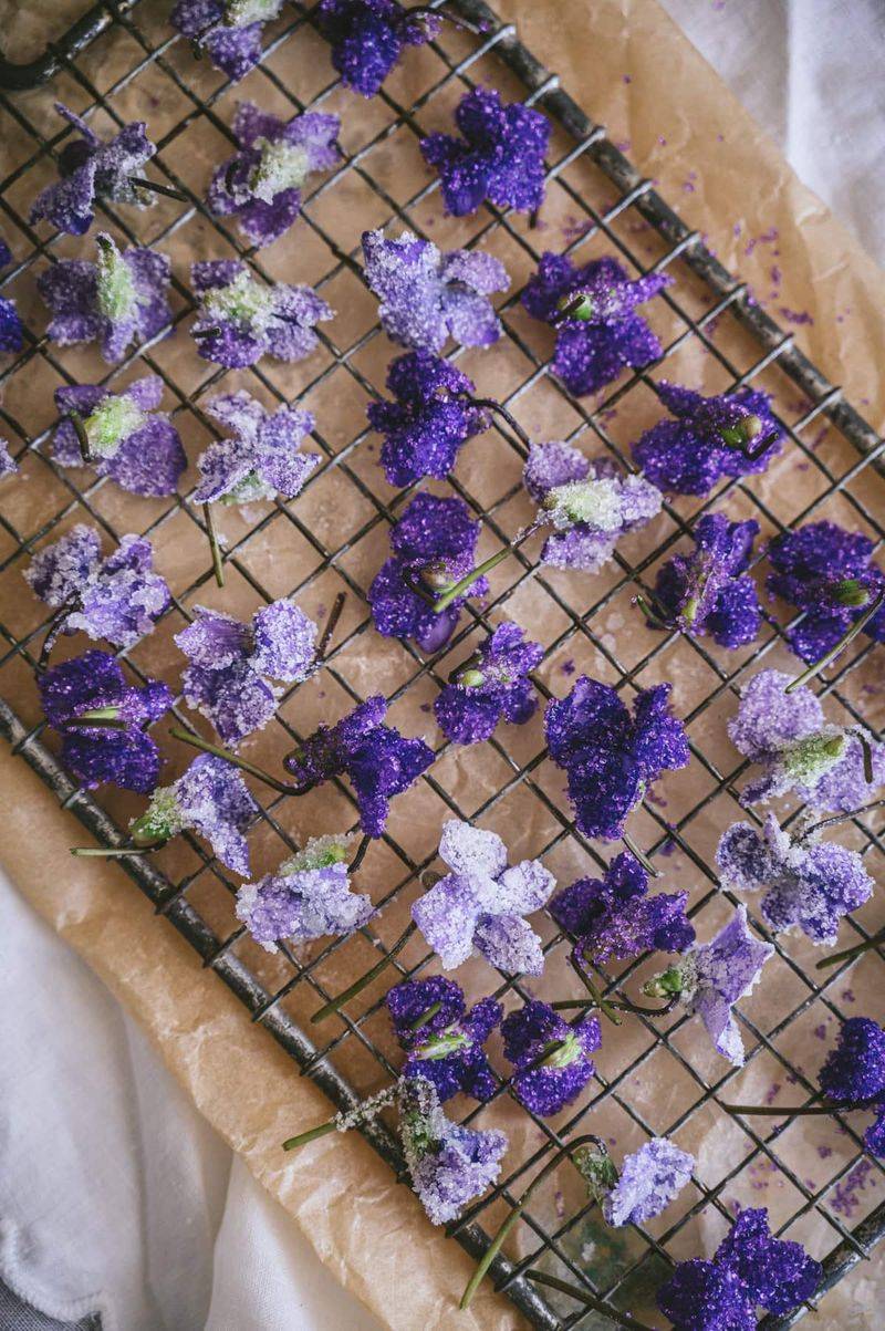 Violets – Candy them for cakes or freeze in ice cubes.