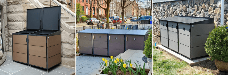 Unscreened Trash or Recycling Bins in Garden Area