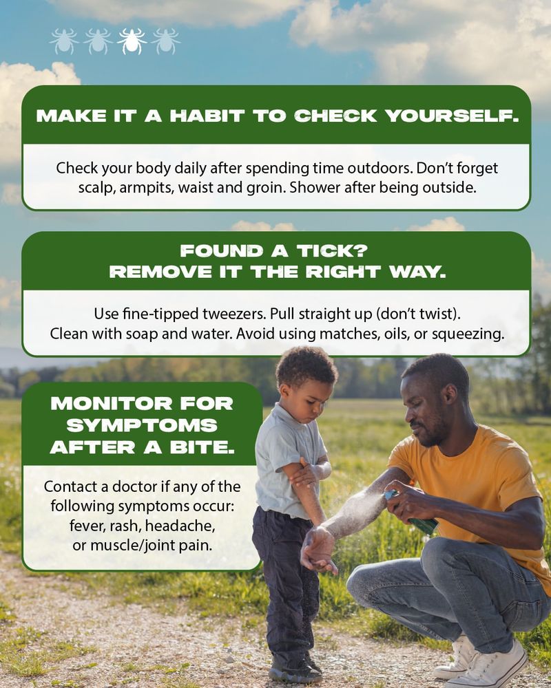 Check children, clothing, gear, and dogs after outdoor activity