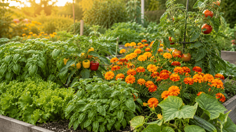 Companion Plant With Marigolds and Mint