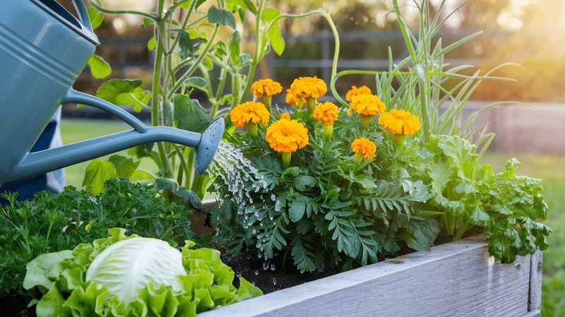 Marigold-Flanked Shrub Beds Marigold-Flanked Shrub Beds