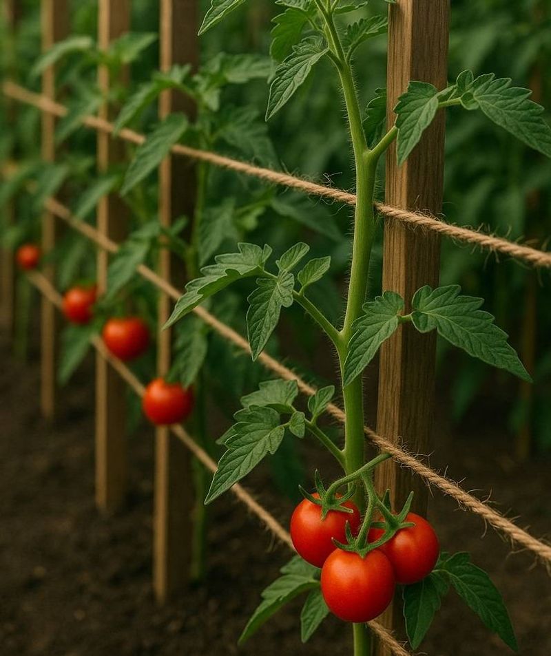 A sturdy stake or vertical trellis gives one plant a clear path upward