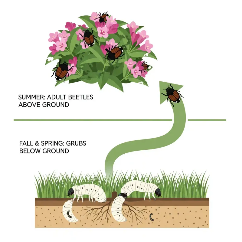 Separate adult beetles from lawn grubs Separate adult beetles from lawn grubs