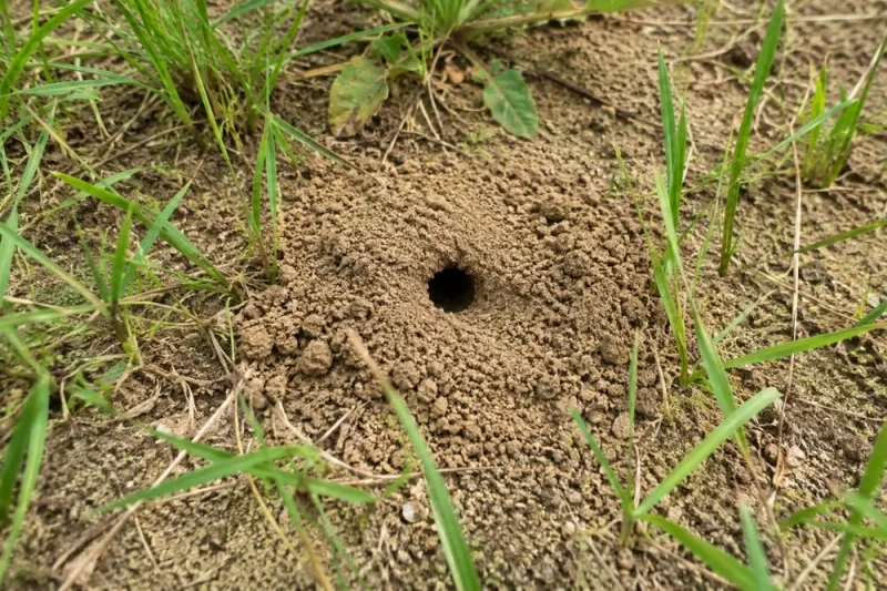 A lawn hole alone does not identify the wasp