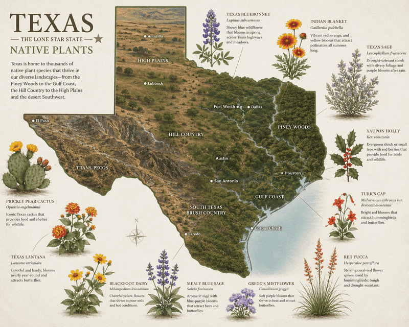 Choose plants for the Texas site, not a statewide checklist Choose plants for the Texas site, not a statewide checklist
