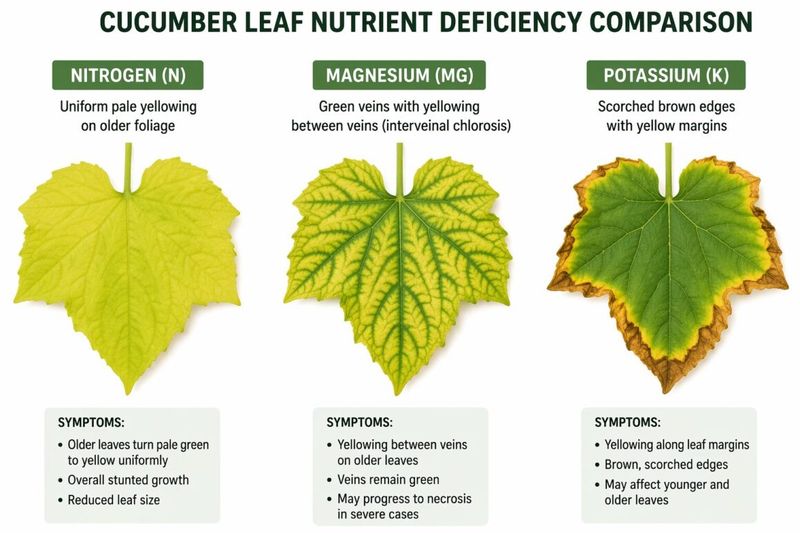 Compare the yellowing patterns before adding fertilizer