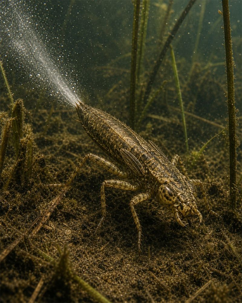 Dragonfly nymphs hunt mosquito larvae underwater