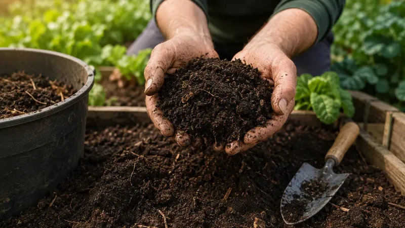 Finished compost improves the root environment slowly