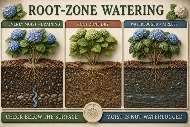 Give hydrangeas moisture without waterlogging the roots Give hydrangeas moisture without waterlogging the roots