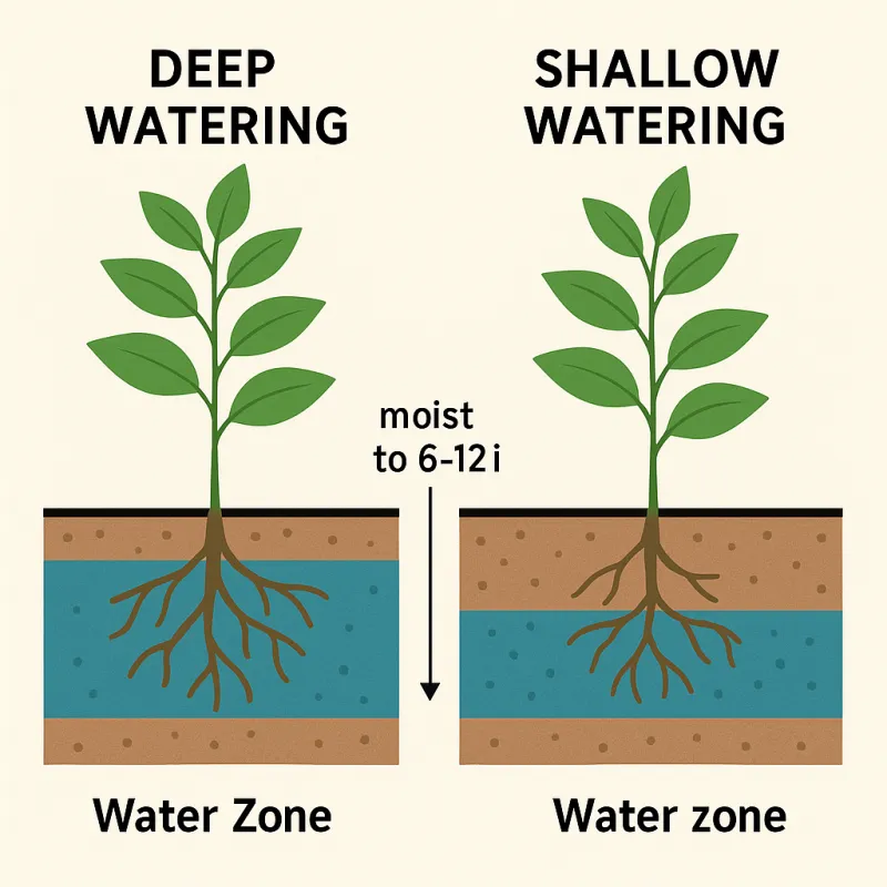 Give the root zone a thorough drink, then check again