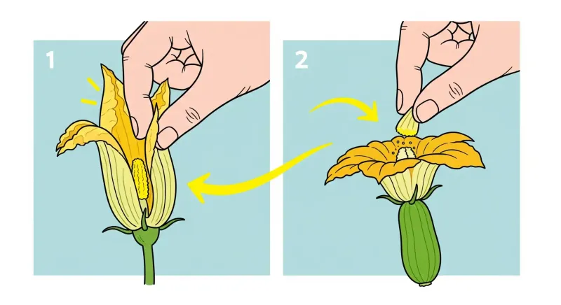 Hand-pollinate a receptive female flower in the morning Hand-pollinate a receptive female flower in the morning