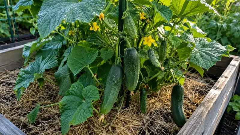 Keep moisture steady while cucumbers flower and develop fruit