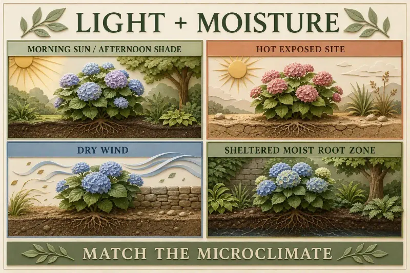 Read the yard’s daily light and heat pattern Read the yard’s daily light and heat pattern