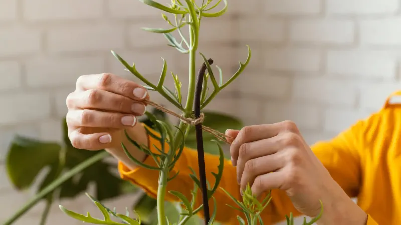 Stake a vulnerable plant before wind or rain does