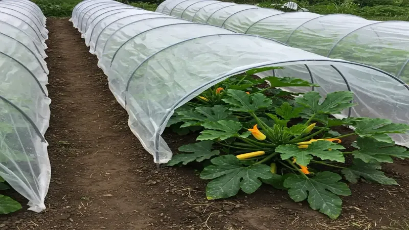 Use row covers before flowers need pollinators