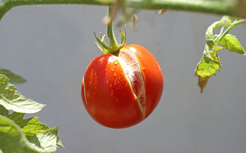 If your ripening tomatoes keep splitting and cracking in this August heat, a rapid dry-to-wet change may be the trigger