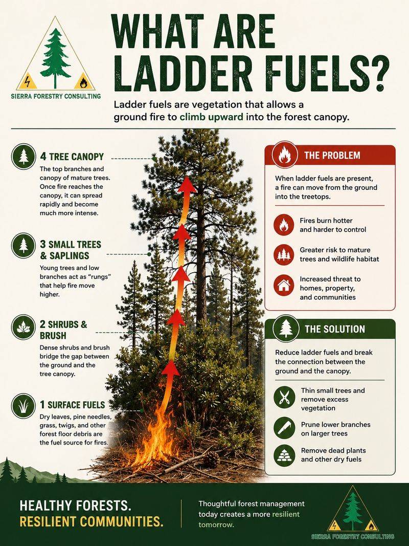 A fire ladder can carry flames from ground fuels into tree crowns