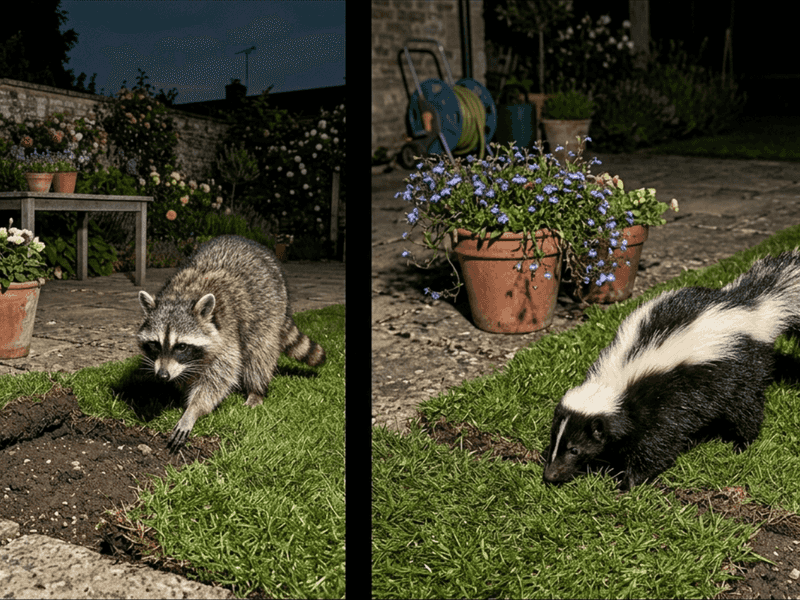 A skunk may be hunting grubs—but digging does not prove it