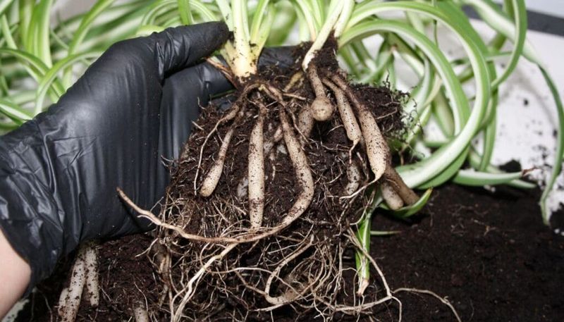 Inspect the roots when wet soil meets pale foliage