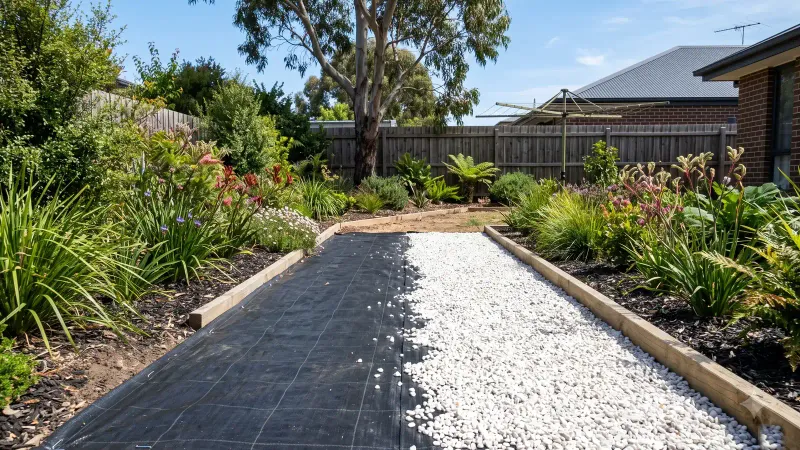 Use a suitable permeable fabric beneath the walkway