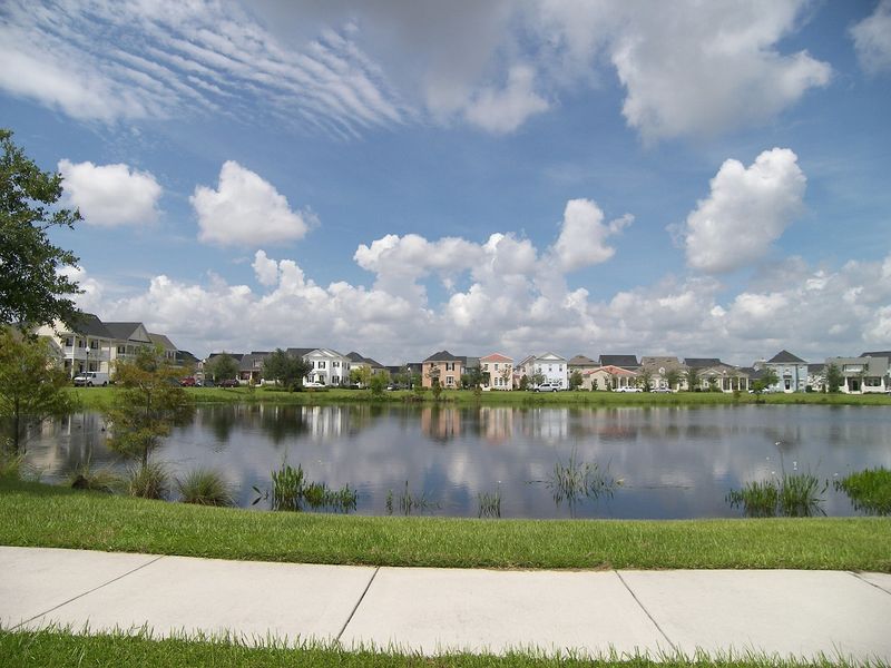 A neighborhood pond may be part of a larger drainage system