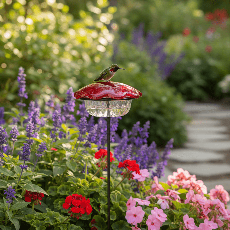 A planted corner complements a feeder