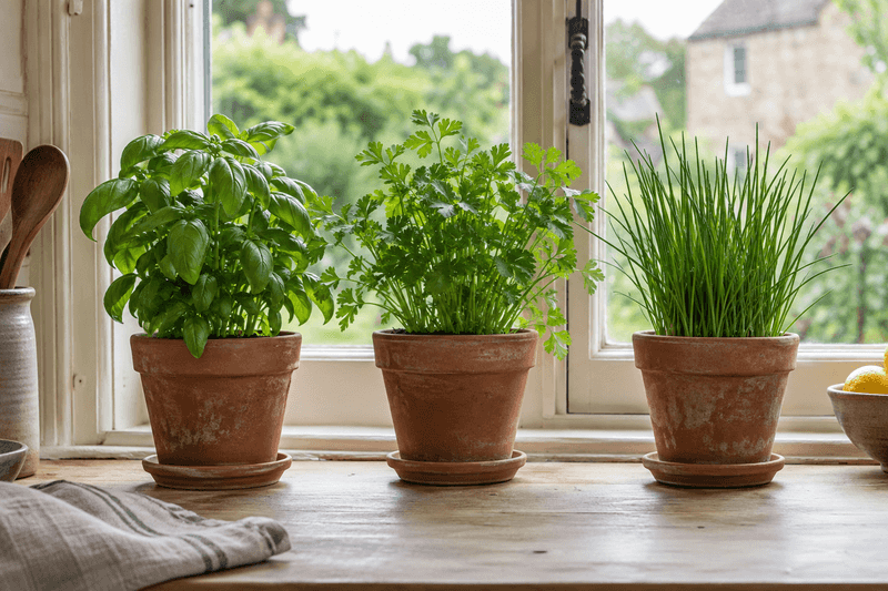 Basil, parsley, and chives have different indoor outlooks
