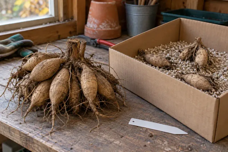 Check stored tubers and keep viable eyes with each division