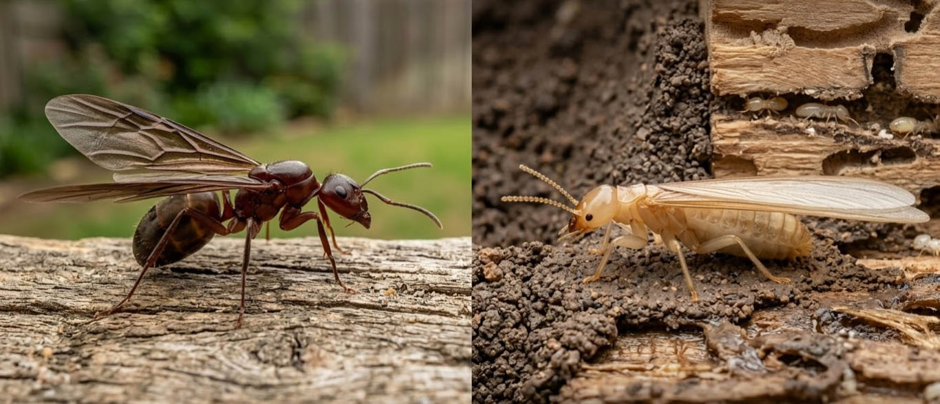 Check whether the swarmers are termites or winged ants Check whether the swarmers are termites or winged ants