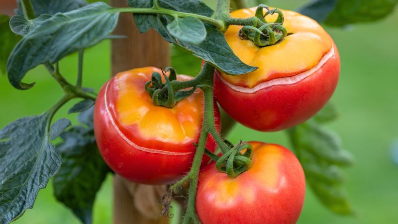 Harvest cracked tomatoes before rot begins