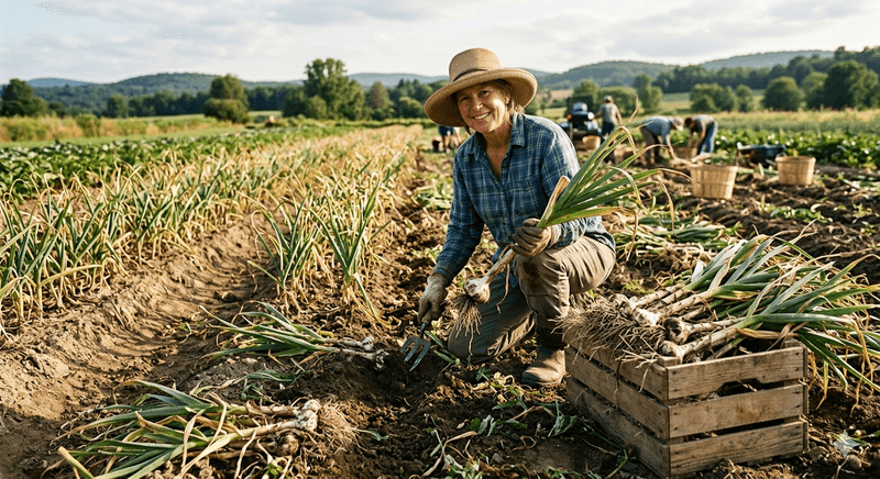 Judge maturity, cure the bulbs, and prepare to braid