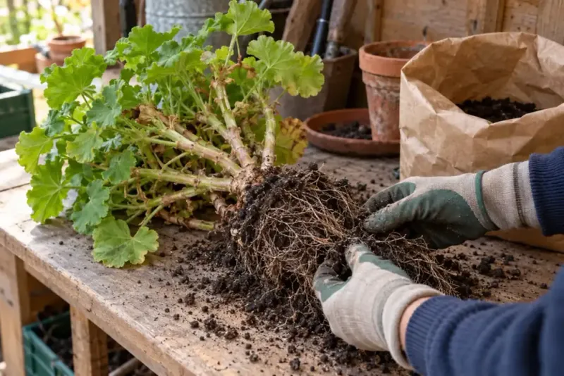 Lift healthy plants and prepare them for bare-root storage