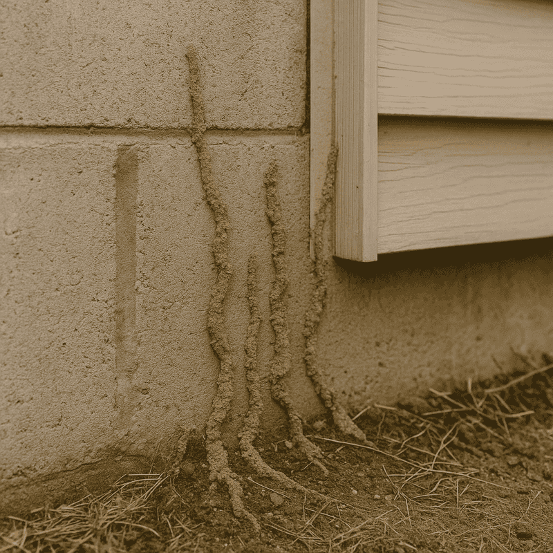 Look for signs of termite activity near the foundation Look for signs of termite activity near the foundation