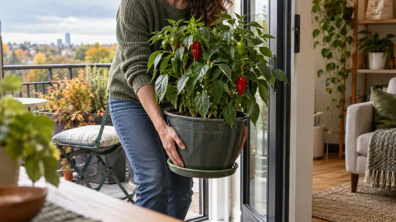 Move the pot indoors before frost threatens it