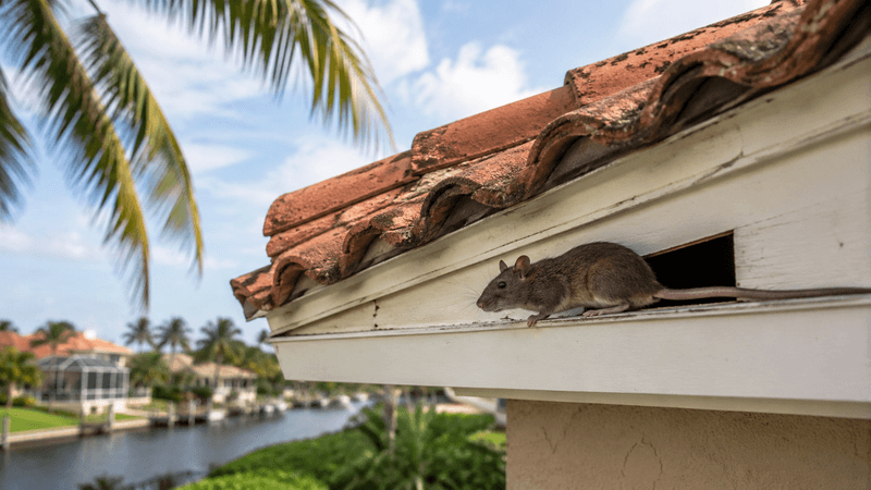 Roof rats can use trees and connected structures as routes Roof rats can use trees and connected structures as routes