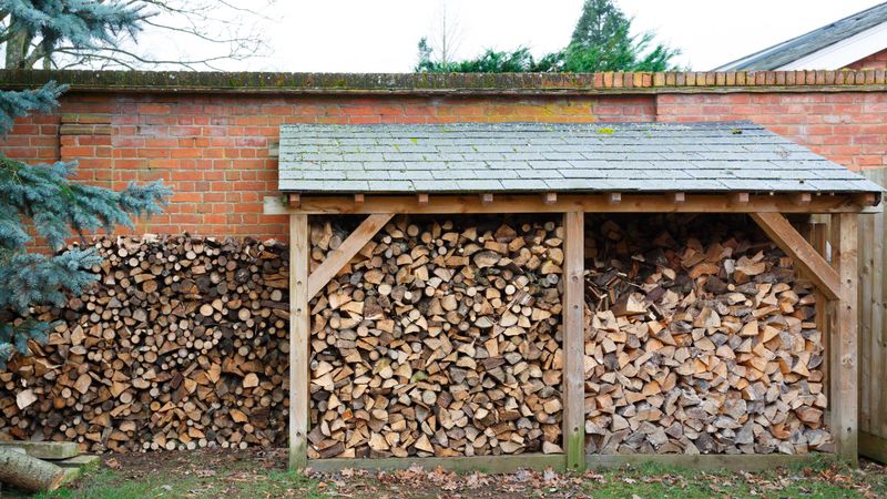 Stacked Firewood Near Doors
